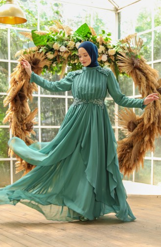Powder Hijab Evening Dress 52807-01