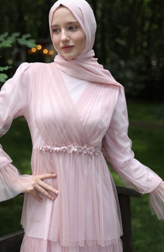 Pink Hijab Evening Dress 6058-07
