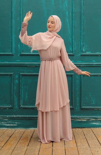 Powder Hijab Evening Dress 5489-01