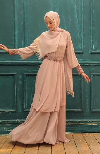 Powder Hijab Evening Dress 5489-01