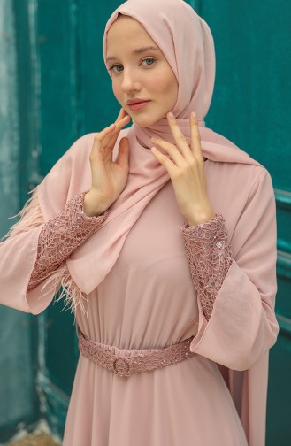 Powder Hijab Evening Dress 5489-01