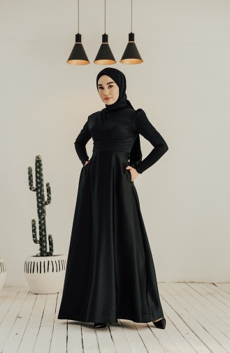 Black Hijab Evening Dress 4832-05