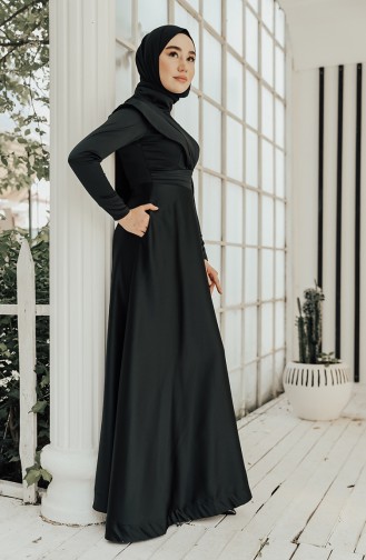 Black Hijab Evening Dress 4832-05