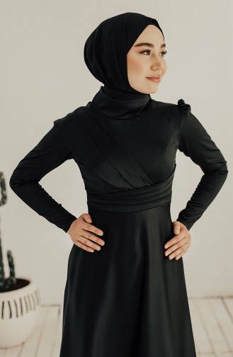 Black Hijab Evening Dress 4832-05