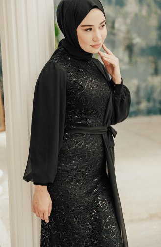 Black Hijab Evening Dress 5516-06