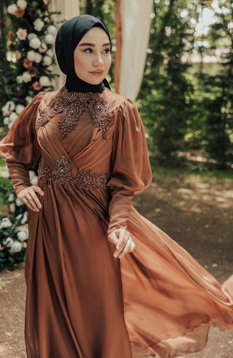 Tan Hijab Evening Dress 52822-04