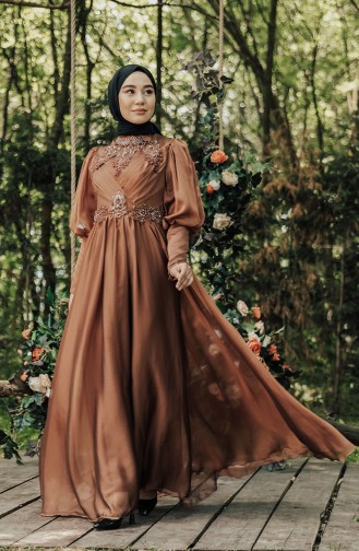 Tan Hijab Evening Dress 52822-04