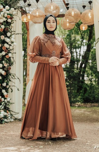 Tan Hijab Evening Dress 52822-04