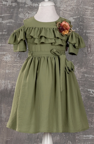 Yakası Fırfırlı Kız Çocuk Elbisesi TVDHRSYNC-01 Yeşil