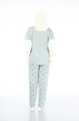 Kısa Kollu Pijama Takım 22123-01 Mint Mavi