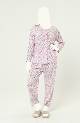 Önden Düğmeli Pijama Takım 22165-03 Fuşya