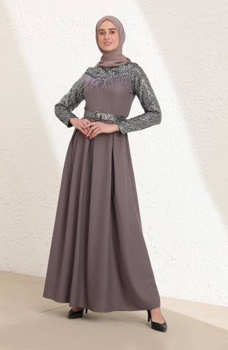 Anthracite Hijab Evening Dress 13429