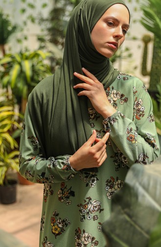 Green Almond Hijab Dress 1775-04