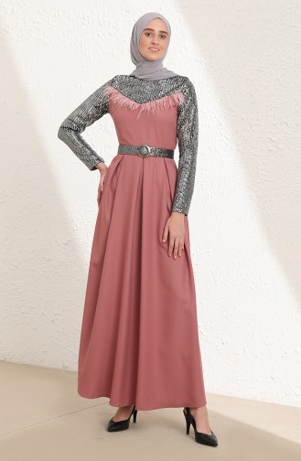 Dusty Rose Hijab Evening Dress 13427