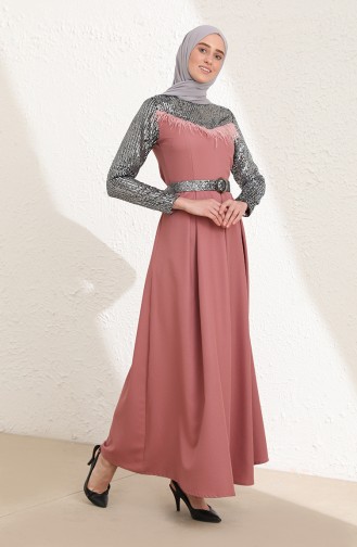 Dusty Rose Hijab Evening Dress 13427