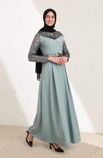 Mint Green Hijab Evening Dress 13426