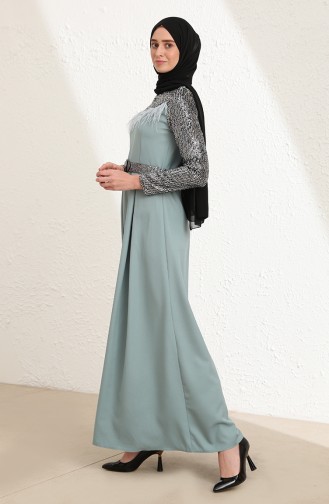 Mint Green Hijab Evening Dress 13426