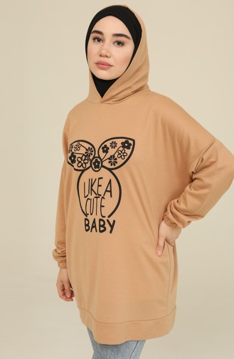 Tofisa Baskılı Kapüşonlu Sweatshirt 3434-01 Vizon