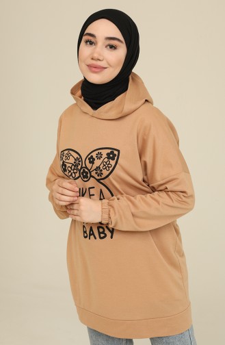 Tofisa Baskılı Kapüşonlu Sweatshirt 3434-01 Vizon