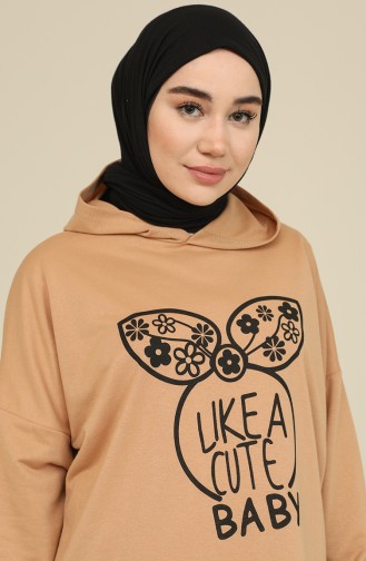 Tofisa Baskılı Kapüşonlu Sweatshirt 3434-01 Vizon