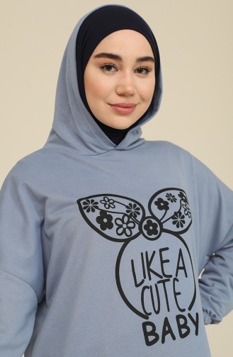 Tofisa Baskılı Kapüşonlu Sweatshirt 3434-02 İndigo