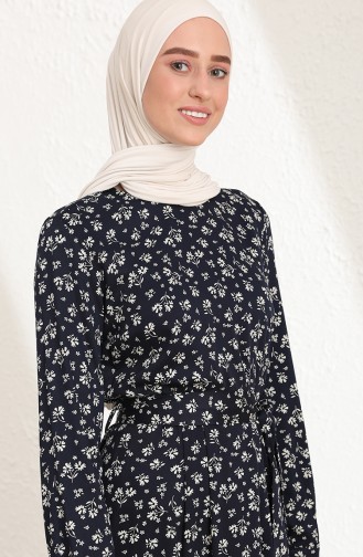 Navy Blue Hijab Dress 60252-01