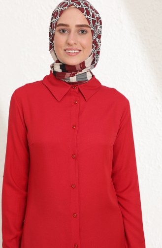 Düğmeli Tunik 4335-05 Bordo