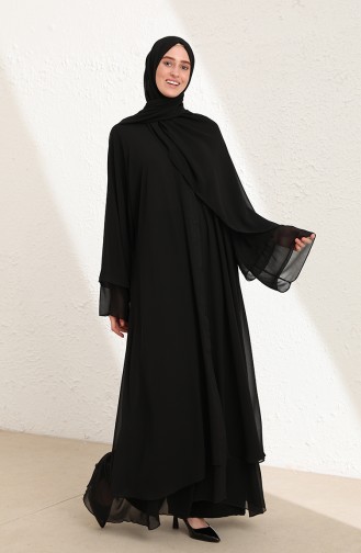 Şallı Şifon Abaya 6000-01 Siyah