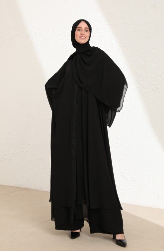 Şallı Şifon Abaya 6000-01 Siyah