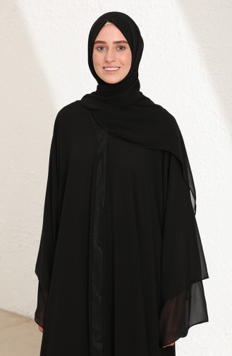 Şallı Şifon Abaya 6000-01 Siyah