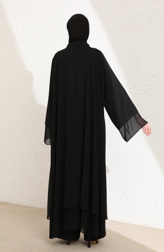 Şallı Şifon Abaya 6000-01 Siyah