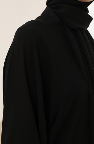 Şallı Şifon Abaya 6000-01 Siyah