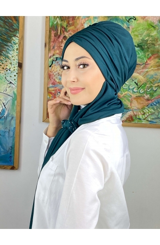Büzgülü Taşlı Tokalı Atkılı Bone 3514MAYŞAP35-08 Zümrüt Yeşili