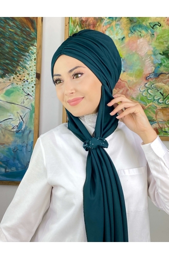 Büzgülü Taşlı Tokalı Atkılı Bone 3514MAYŞAP35-08 Zümrüt Yeşili