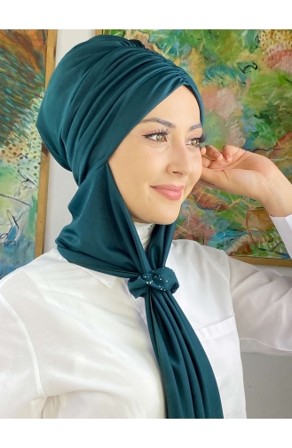 Büzgülü Taşlı Tokalı Atkılı Bone 3514MAYŞAP35-08 Zümrüt Yeşili