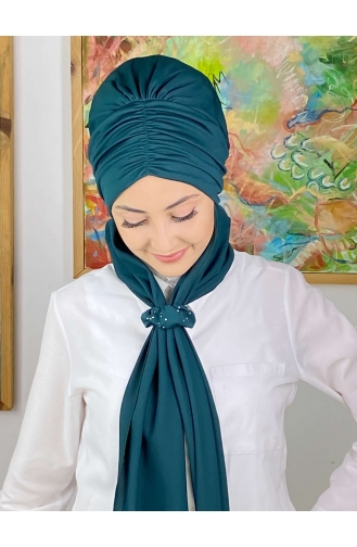 Büzgülü Taşlı Tokalı Atkılı Bone 3514MAYŞAP35-08 Zümrüt Yeşili