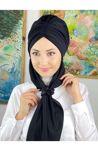 Büzgülü Taşlı Tokalı Atkılı Bone 3514MAYŞAP35-09 Siyah
