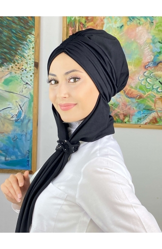 Büzgülü Taşlı Tokalı Atkılı Bone 3514MAYŞAP35-09 Siyah
