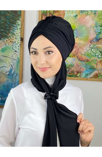 Büzgülü Taşlı Tokalı Atkılı Bone 3514MAYŞAP35-09 Siyah