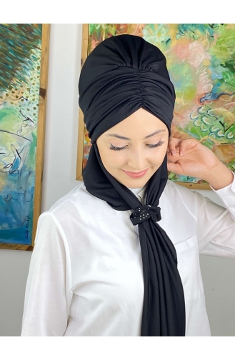 Büzgülü Taşlı Tokalı Atkılı Bone 3514MAYŞAP35-09 Siyah