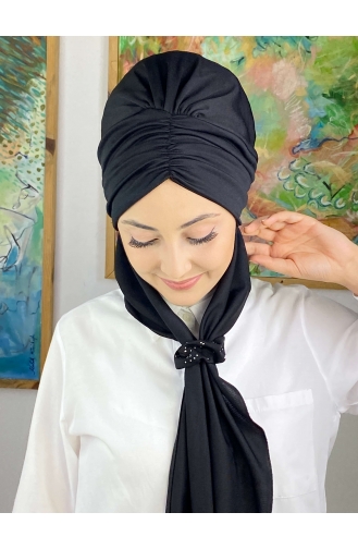 Büzgülü Taşlı Tokalı Atkılı Bone 3514MAYŞAP35-09 Siyah
