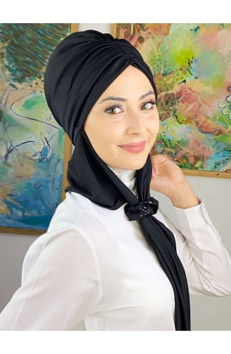 Büzgülü Taşlı Tokalı Atkılı Bone 3514MAYŞAP35-09 Siyah