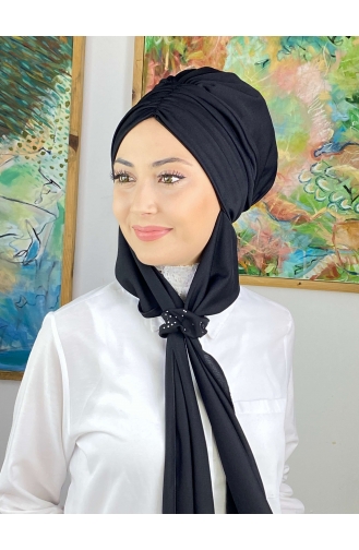 Büzgülü Taşlı Tokalı Atkılı Bone 3514MAYŞAP35-09 Siyah