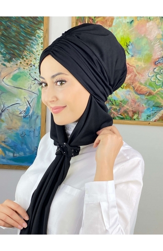 Büzgülü Taşlı Tokalı Atkılı Bone 3514MAYŞAP35-09 Siyah