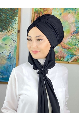 Büzgülü Taşlı Tokalı Atkılı Bone 3514MAYŞAP35-09 Siyah