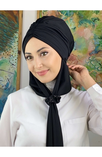 Büzgülü Taşlı Tokalı Atkılı Bone 3514MAYŞAP35-09 Siyah