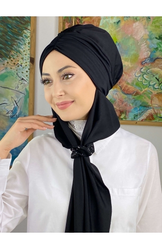 Büzgülü Taşlı Tokalı Atkılı Bone 3514MAYŞAP35-09 Siyah