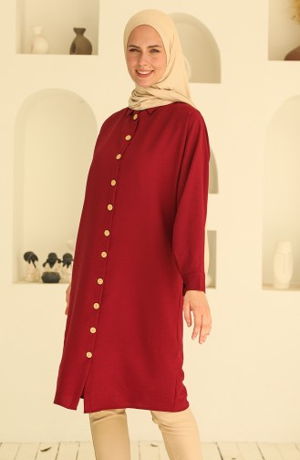 Tofisa Düğmeli Uzun Tunik 3493-01 Bordo