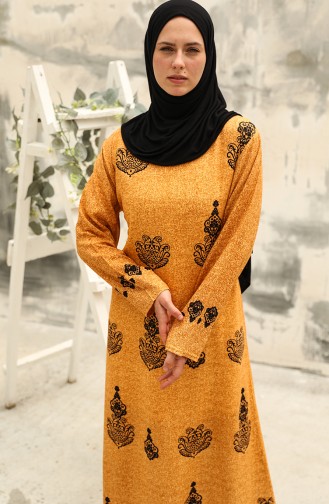 Cotton Patterned Dress 3333-04 Mustard 3333-04