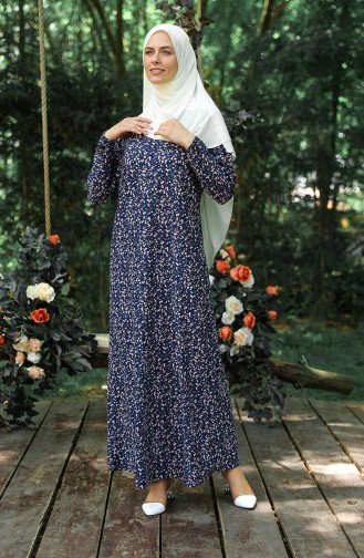 Navy Blue Hijab Dress 1774-04